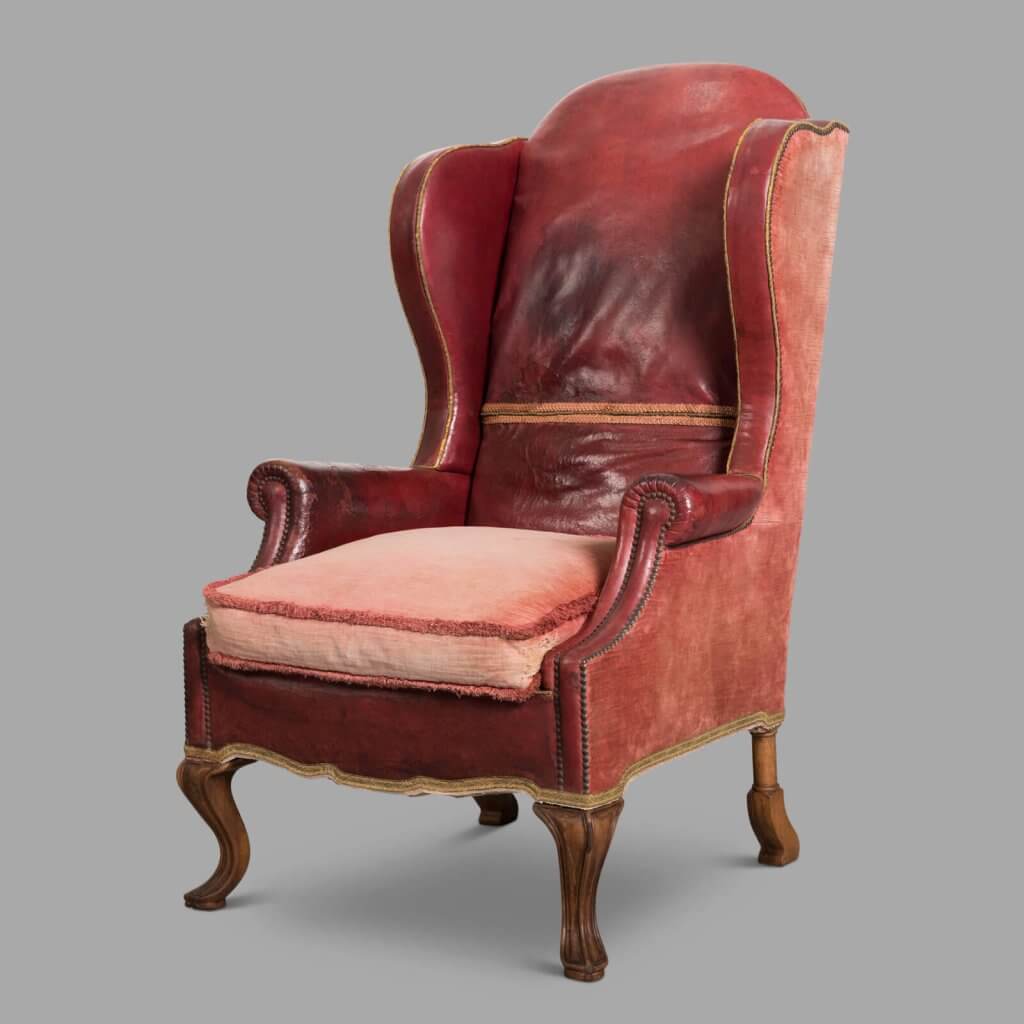 XIXth Century Leather and Velvet Armchair with Headrest