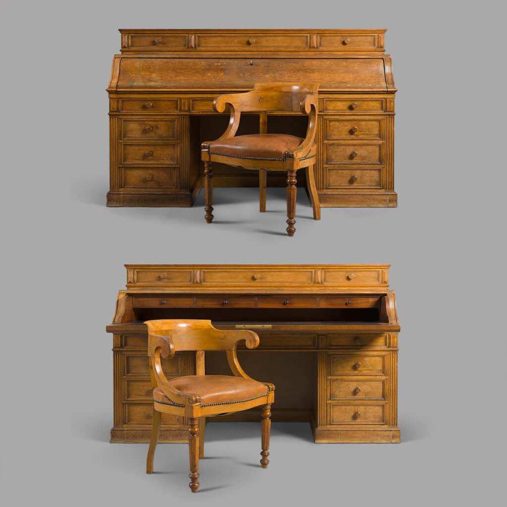 Four Large System Desks and Their Armchairs, XIXth Century