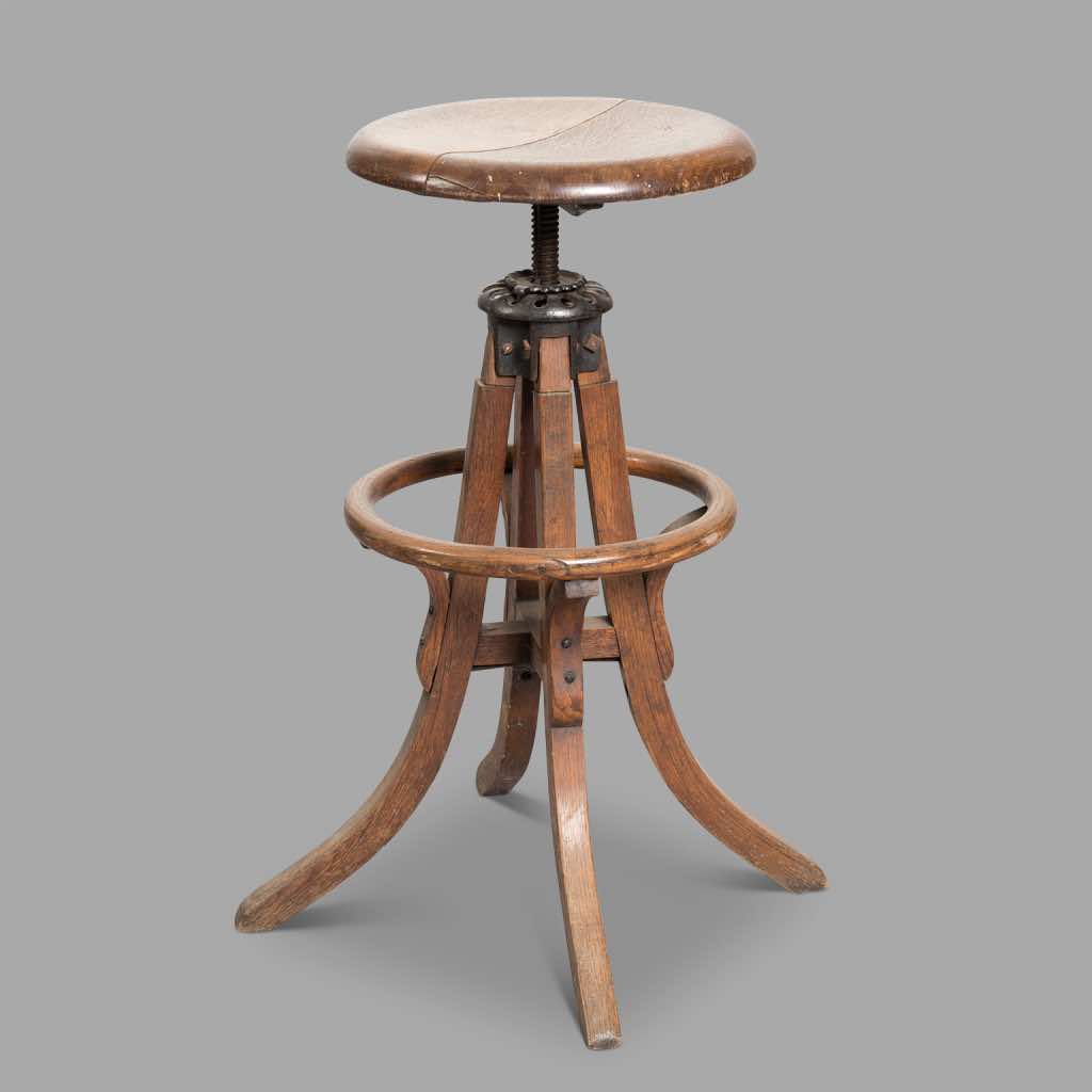 Oak and Metal Workshop Stool, circa 1880