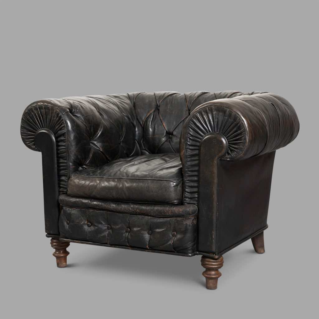 Chesterfield Armchair in Original Black Leather