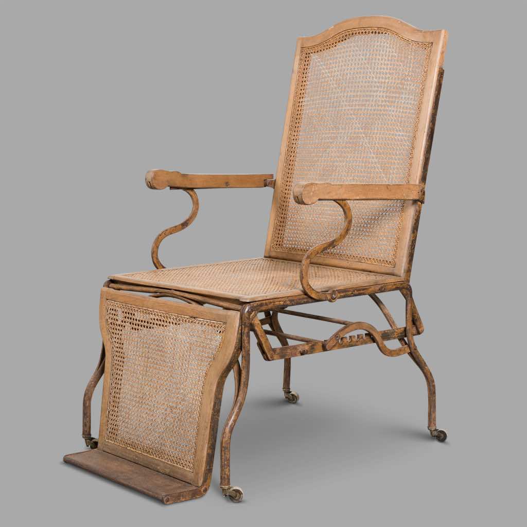 XIXth C. Caned and Wrought Iron Lounge Chair