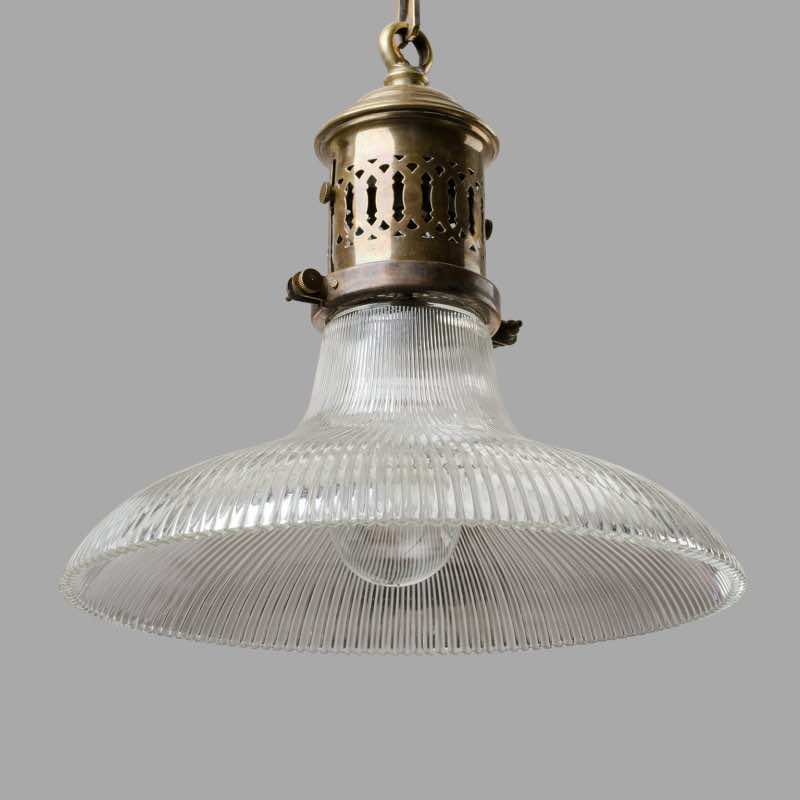 Holophane Brass Pendant Light circa 1920 - Image 5