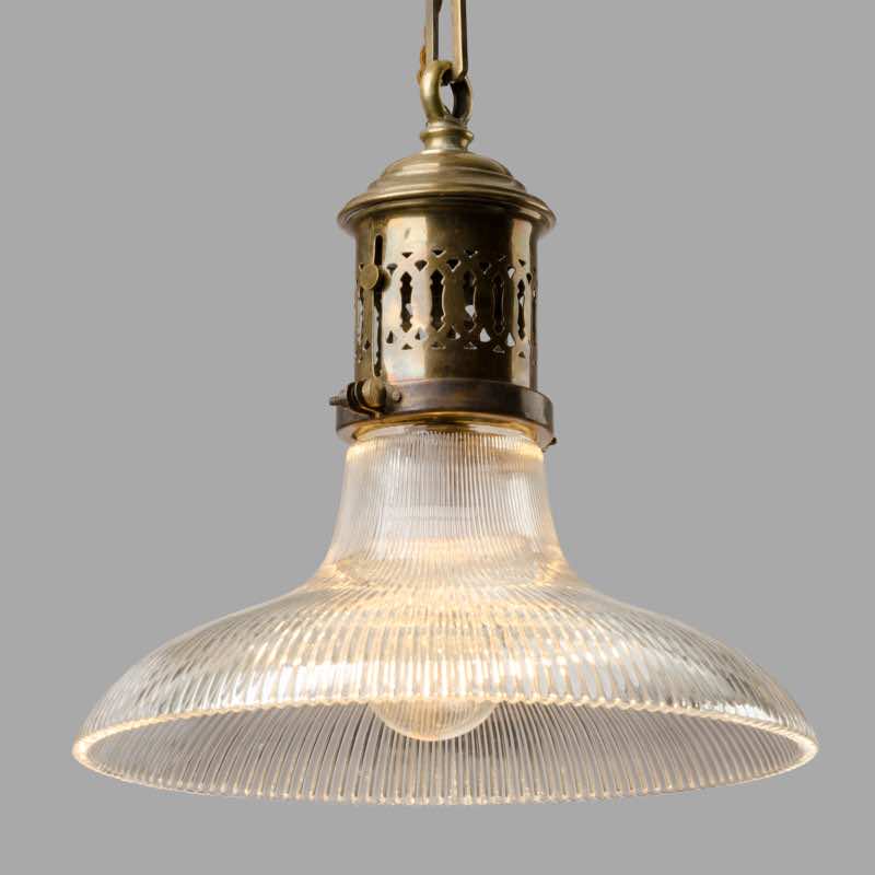 Holophane Brass Pendant Light circa 1920 - Image 4