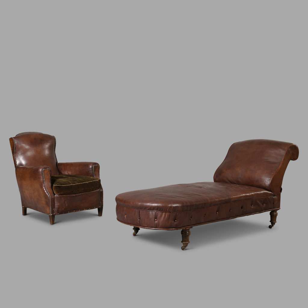 Leather Armchair and Sofa Set from 1930s from Psychoanalyst