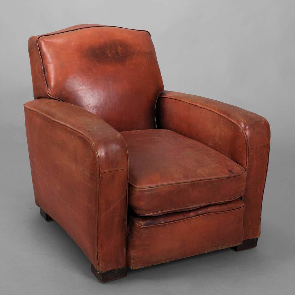Red Leather Club Armchair, Circa 1940