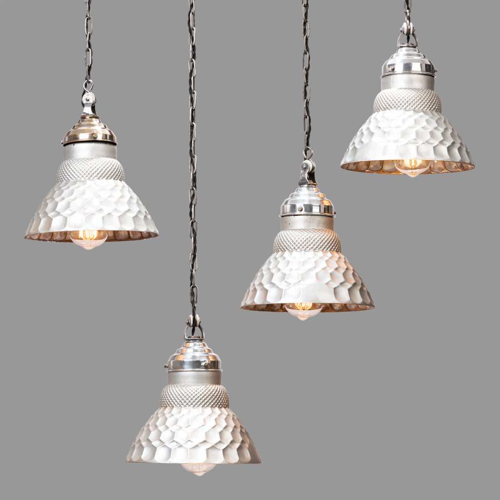 Four Silver Mirrored Shade Pendant, Around 1930