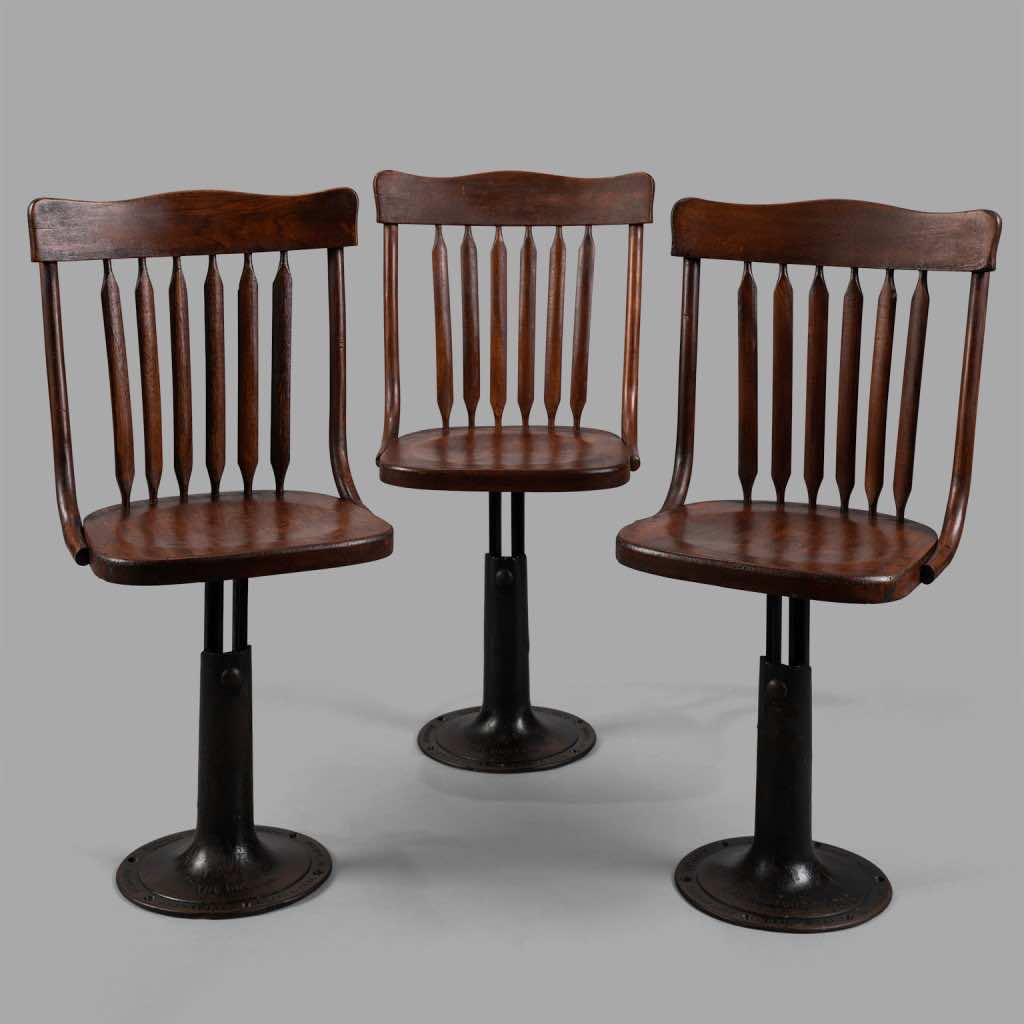 Three Cast Iron and Wood Ajustable Height Chairs, circa 1895