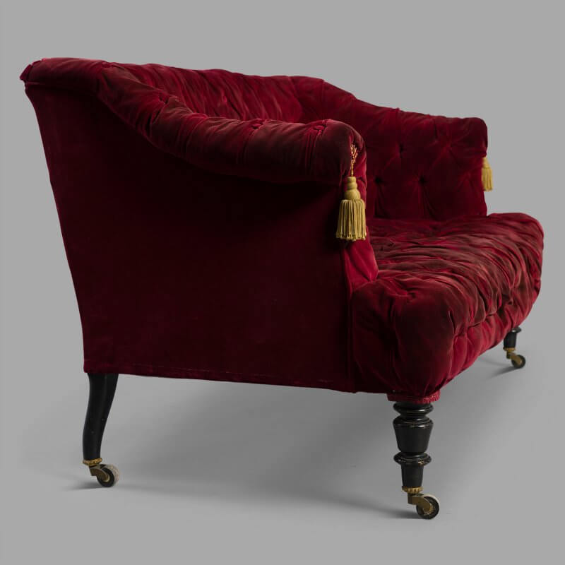 Small Padded Bench in Red Velvet, Napoleon III period - Image 4