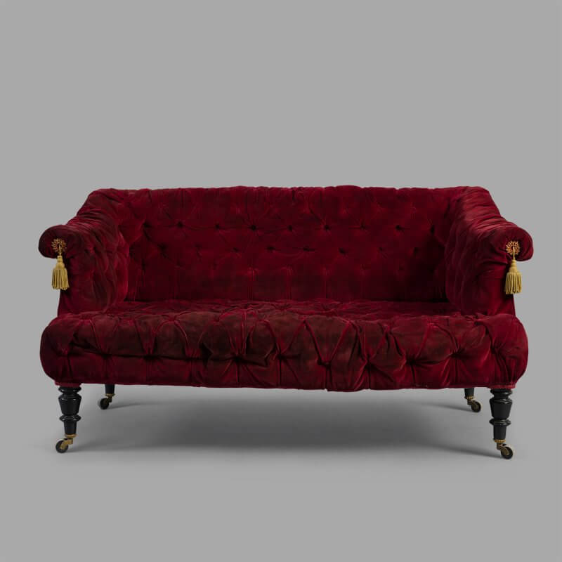 Small Padded Bench in Red Velvet, Napoleon III period - Image 2