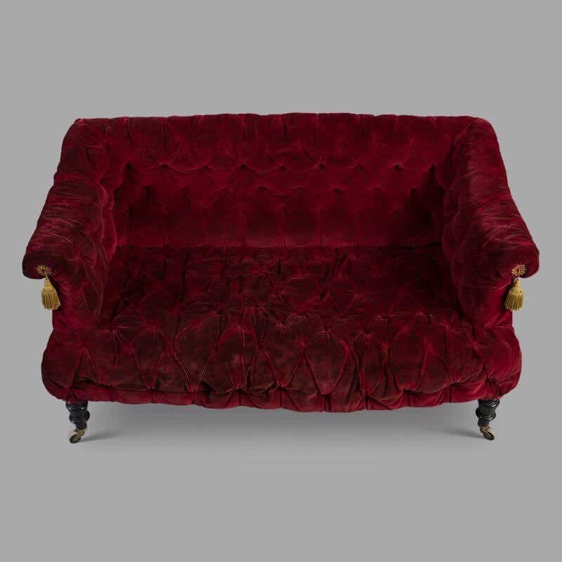 Small Padded Bench in Red Velvet, Napoleon III period - Image 3