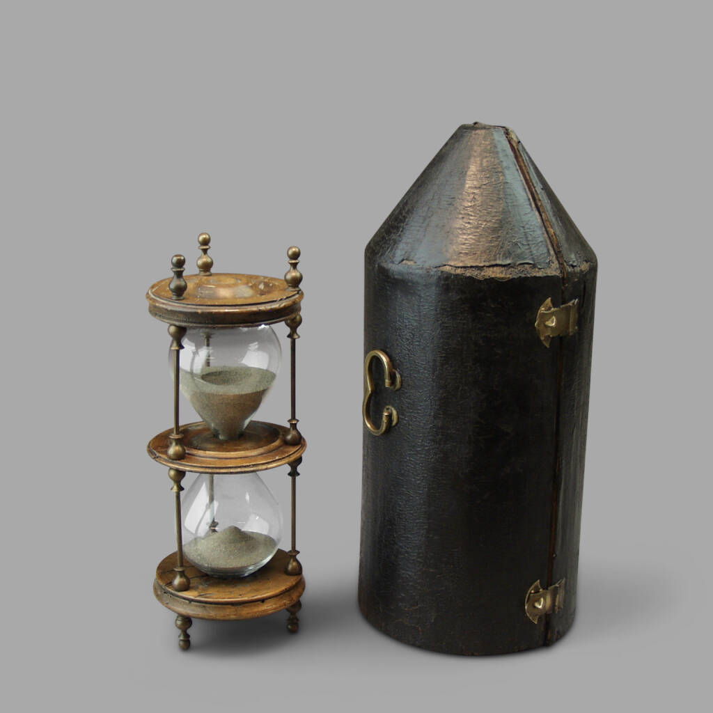 XIXth C. Large Hourglass in Leather Covered Box