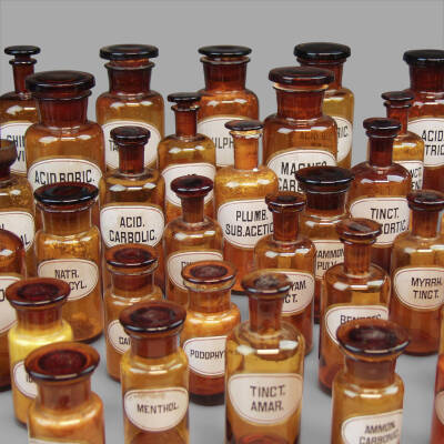 Screen-Printed Brown Glass Pharmacy Bottles