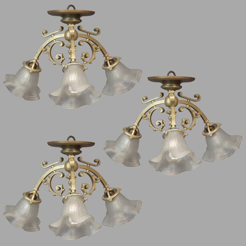 Early XXth C. Three-light ceiling lights