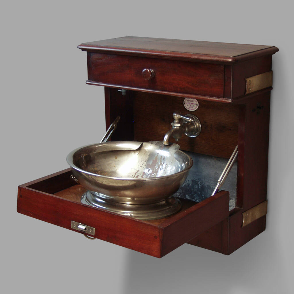 Foldable Wall-Mounted Mahogany Sink, Circa 1900