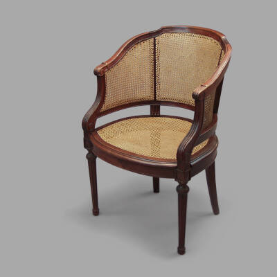 XIXth C. Solid Mahogany Caned Office Armchair