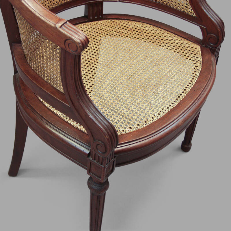 XIXth C. Solid Mahogany Caned Office Armchair - Image 2