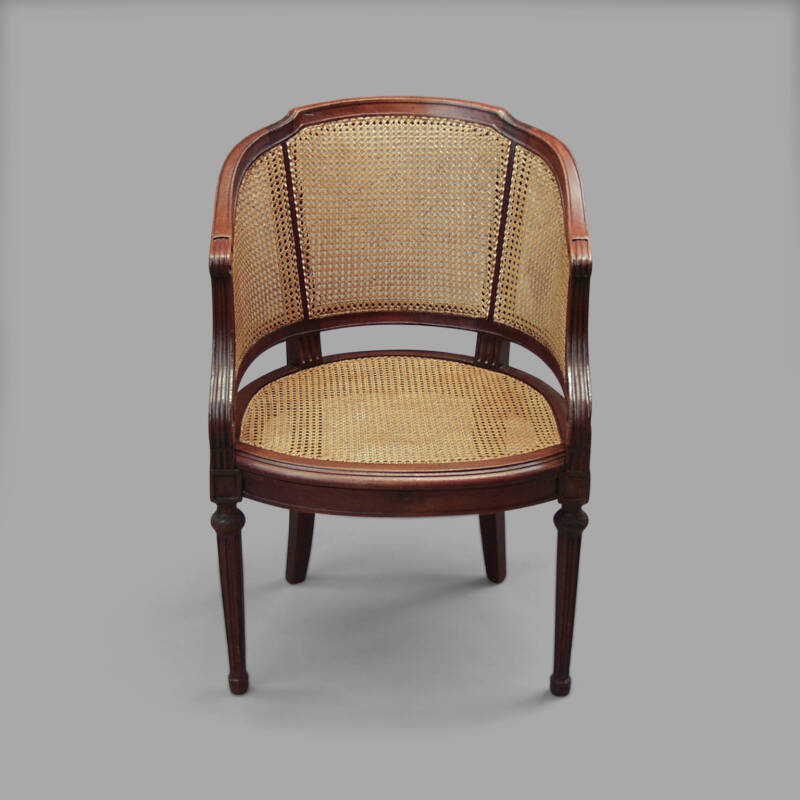 XIXth C. Solid Mahogany Caned Office Armchair - Image 4