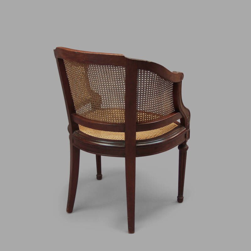 XIXth C. Solid Mahogany Caned Office Armchair - Image 3