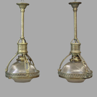 Pair of Bronze Holophane Chandeliers C.1920