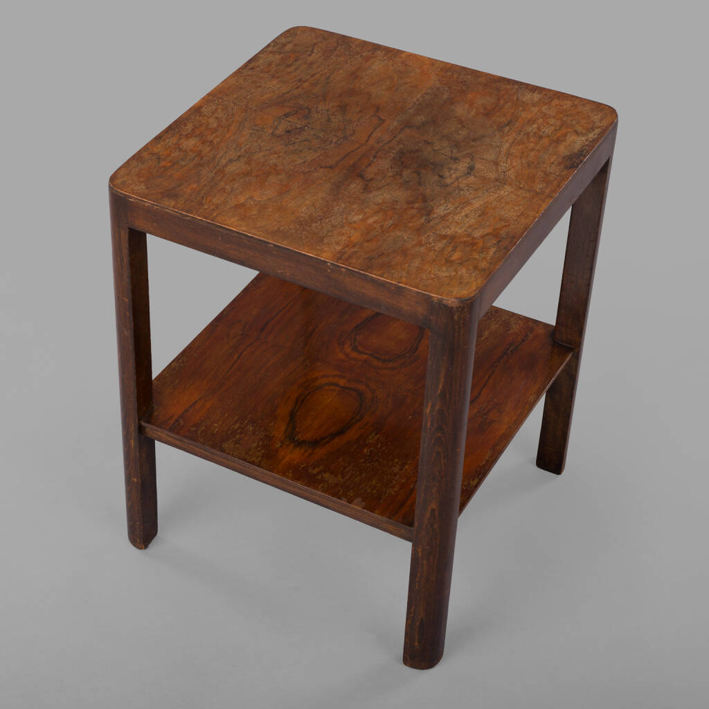 Thonet Art Deco sofa end table in burl veneer, circa 1930